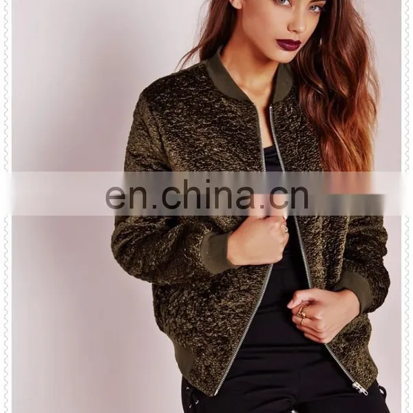 Custom Luxe Khaki Wool Bomber Jacket Winter Wholesale Low Price OEM photo-3