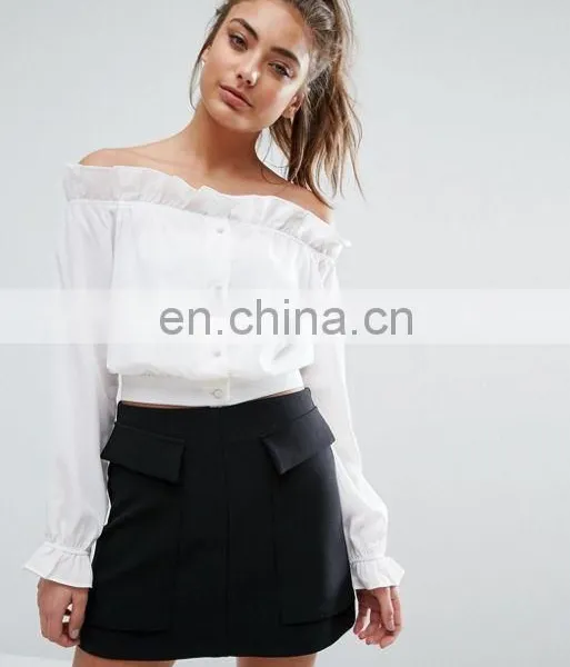 Fashion Lastest Clothing Long Sleeve Crop Blouses and Tops for Women 2017