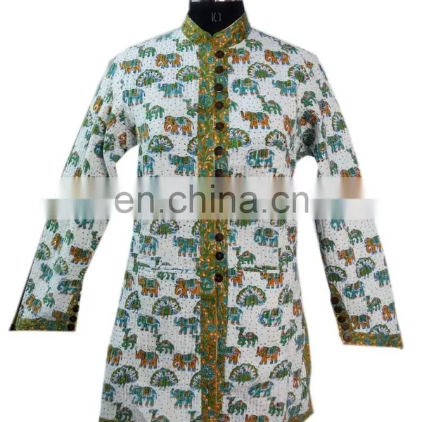 Designer Handmade Cotton Block Printed Reversible Jacket Blazer Formal Dress photo-2