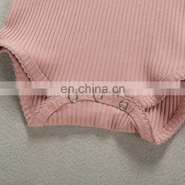 Infants & Toddler Solid Color Spring Autumn Lace Edge Slip Knitted Cotton Romper photo-4