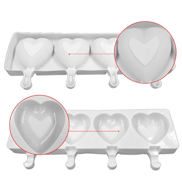 4 Cavity Ice Cream Mold Heart Shape Silicone Popsicle Form Maker Ice Lolly Moulds Ice Cube Tray For Party Bar Decoration photo-4