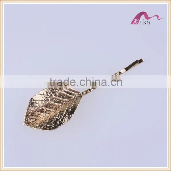 Yiwu Fancy Gold Leaf Hair Clips in Bulk Good Quality Metal Hair Clips