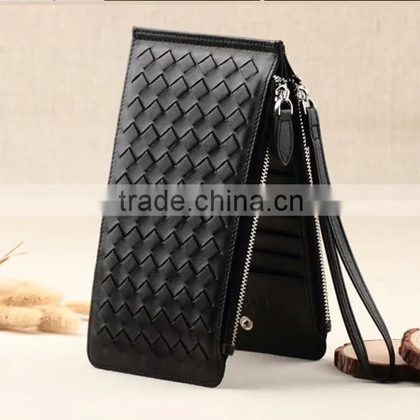 Ladies Woven Sheep Skin Leather Wallet With Zipper Genuine Leather Long Wallet for Women photo-4
