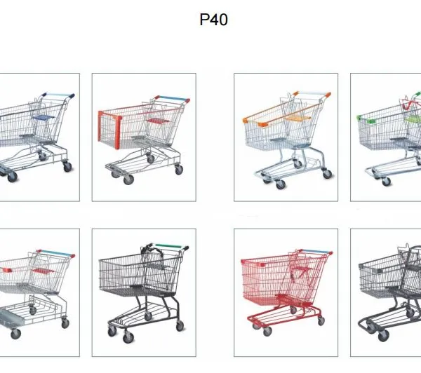 150L Asia 5 Inch PU Wheel Steel Shopping Trolley for Supermarket （surface : Zinc and Transparent Powder Coating） photo-3
