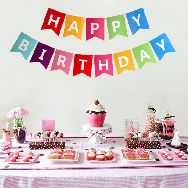 Hot Sale Happy Birthday Banners Fishtail Bronzing for Party Backdrop Scene Layout photo-3
