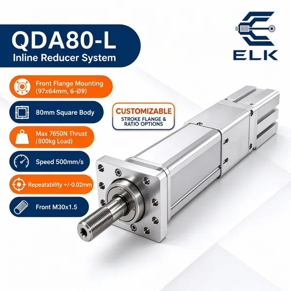 High Torque Servo Electric Cylinder QDA80-L With Front Flange and Gear Reducer, 1000W/1500W, 7650N
