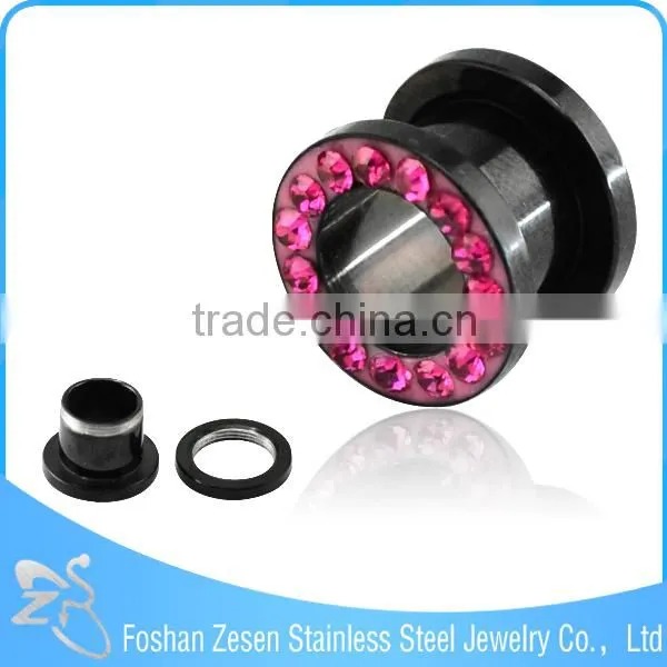 TP01064 Made in China Black Anodized Crystal Custom Ear Gauge Flesh Tunnel photo-6