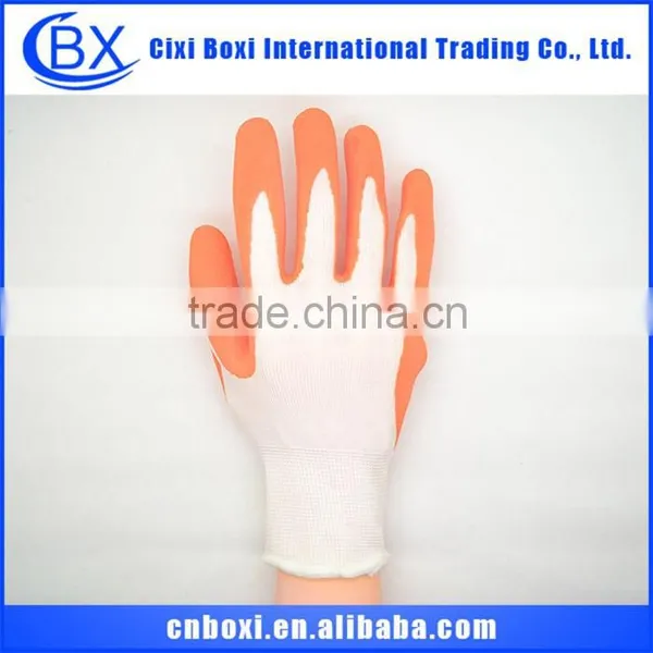 Comfortable Orange&white Durable Safety Glove,nylon Sandy Nitrile Glove