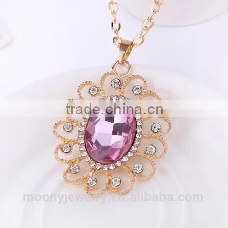 Factory Latest 2015 Fashion Crystal Necklace Round Large Stone Necklace Jewelry Selling Well in