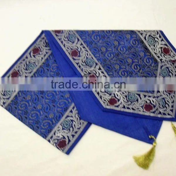 Indian Silk Table Runner With 6 Placemats & 6 Coaster in Blue Color Size 16*62 photo-4