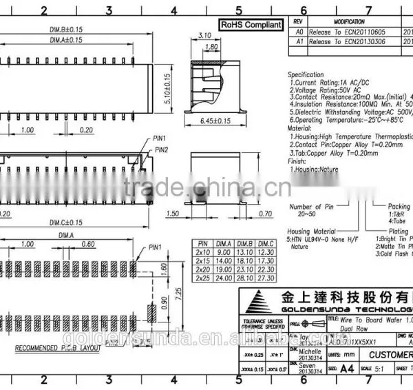 1mm Pitch Wire to Board SMD 20 30 40 50 Pin Connector photo-5