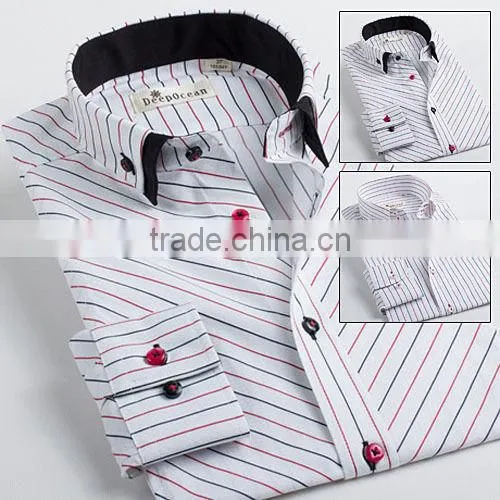Men's Yarn Dyed Double Button Collar Cotton Striped Shirt Button Down Double Collar Formal Shirt Manufacturer photo-3