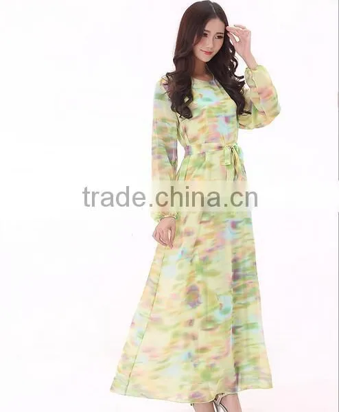 2015 Fahion Long Sleeve Chiffon Kaftan Abya Dresses photo-4