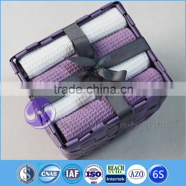 China Supplier Wholesale Yarn-dyed Waffle Weave Cotton Gift Towel Set Packing