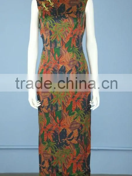 Printed Silk Sation Sleeveless Fashion Cheongsam / Qipao With Hand Made Traditional Chinese Knots QP0008
