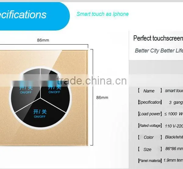 3 Gang Smart Touch Screen Wall Plate Light Switch 1000w photo-3