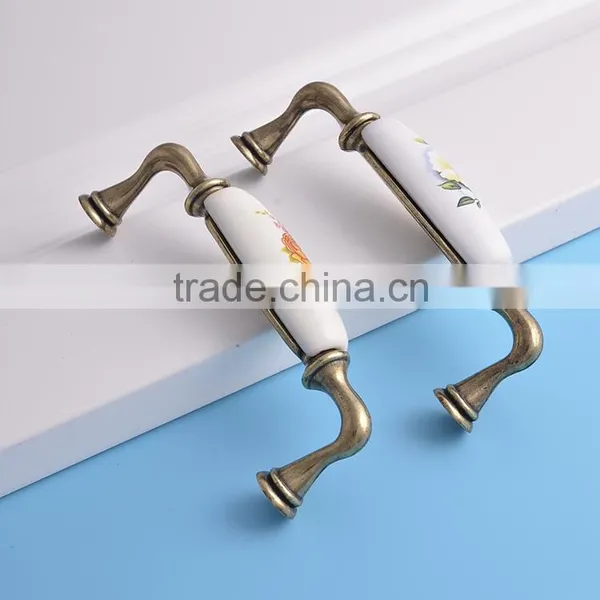 Chineses Classical Antique Brass Flower Design Home Bedroom Kitchen Furniture Ceramic Pull Knobs Andhandles photo-3
