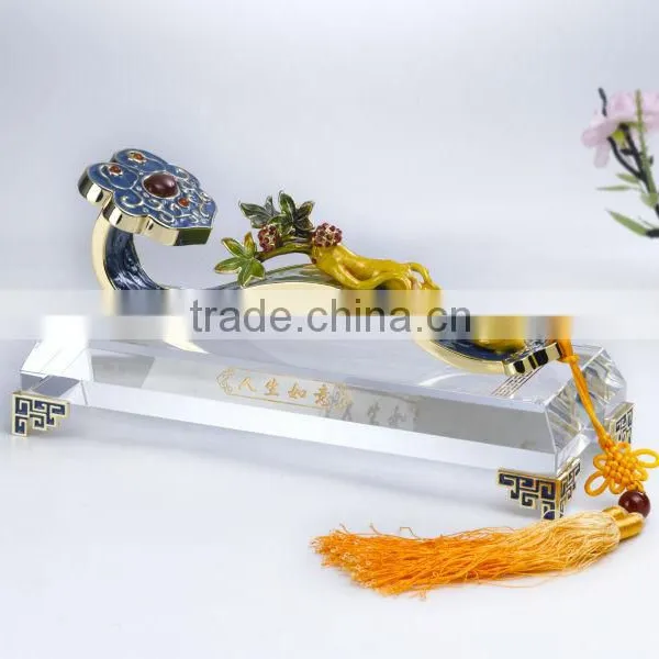 RORO Chinese Traditional Wishful Life Ruyi Ginseng Enamel Crystal Decorative Article for Home Decoration