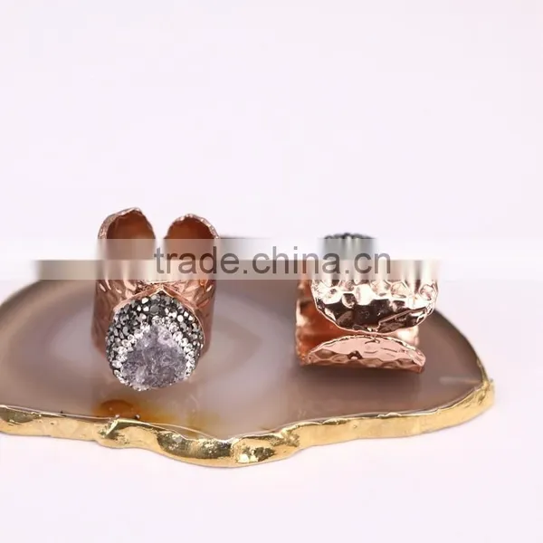 Rose Gold Plated Natural Druzy Agate Stone Adjustable Ring photo-3