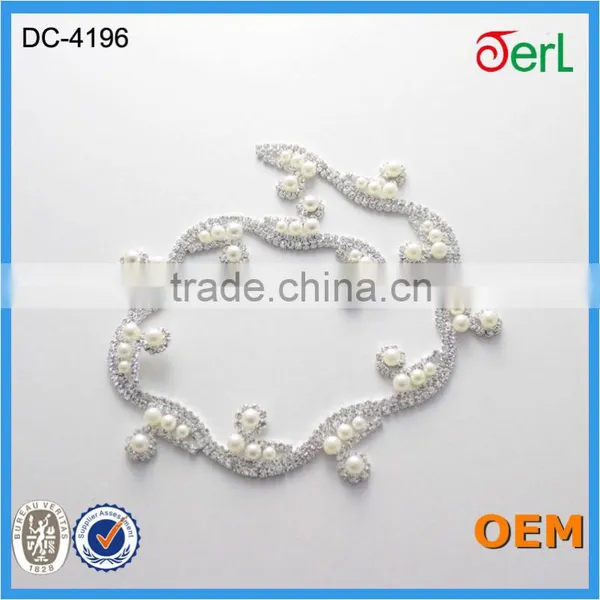 Crystal Rhinestone Trimming, Metal Claw Base Dress Chain and Trims With Plastic Pearl photo-5