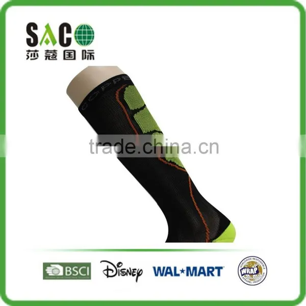 Fluorescent Green Jacquard Black Nylon Compression Sports Socks photo-3