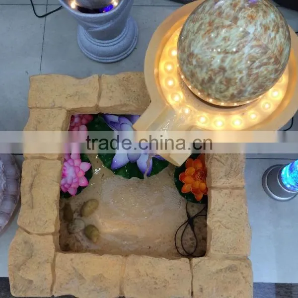 LED Yellow Light Color Resin and Sandstone Fountain With Ball photo-3