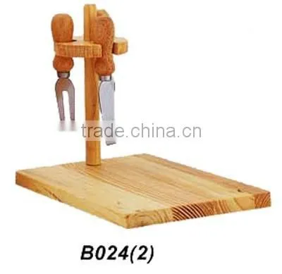 Rubber Wood Cheese Board With Cheese Knives photo-2