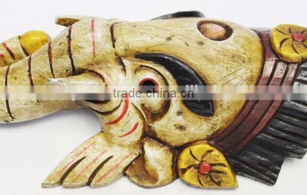 Hand Crafted Wooden Mask of Hindu Lord Ganesh Wall Hanging Made In Nepal photo-3