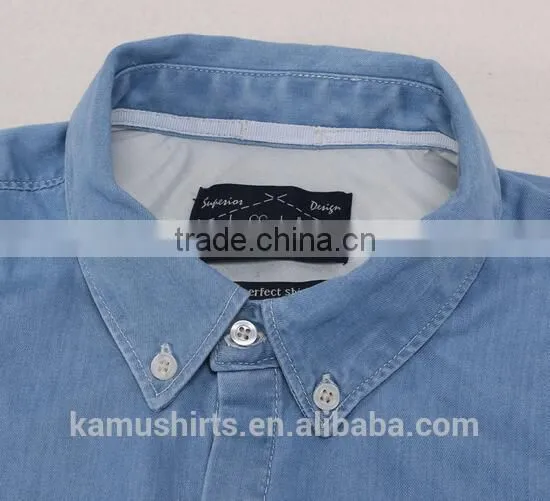 Wholesale Denim Shirt for Mens Shirt Factory Cotton Washed BLUE Mens Denim Shirts photo-2