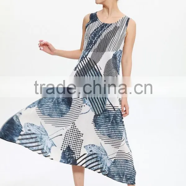Wash Painting Goffer Sleeveless Women Summer Maxi Dress photo-3
