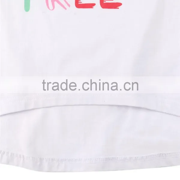 Hot Sale Long Style Girls White Print Letters Short Sleeve T-shirt With 100% Cotton Fabric photo-4