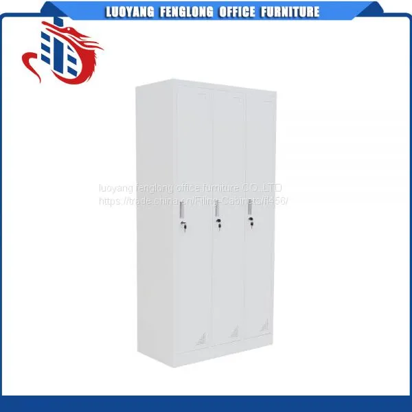 Modern Bedroom Almirah Wardrobe Design Powder Coated Steel 3 Door Vertical Hanging Clothes Storage Cabinet Locker photo-3