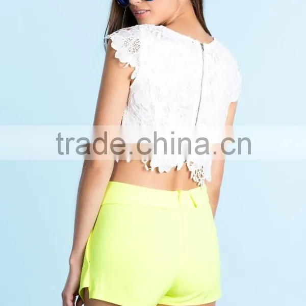 Full Zip Closure Cap Sleeve Crochet Crop Top Women Top Selling Products in photo-5