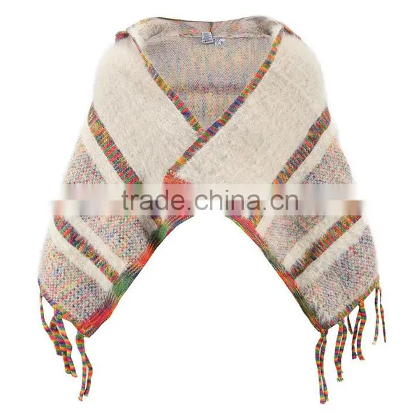 Fashionable Girl Knitting Poncho With Hat Sweater photo-2