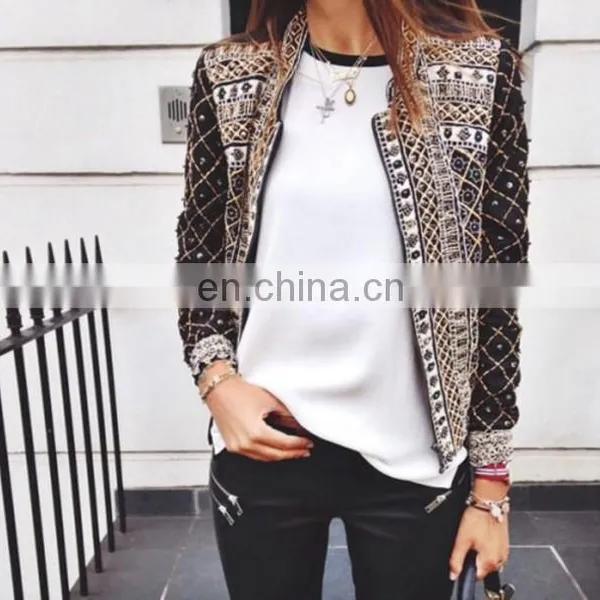 2017 Wholesale Mature Style Brown Vintage Printed Small Jacket for Woman photo-2
