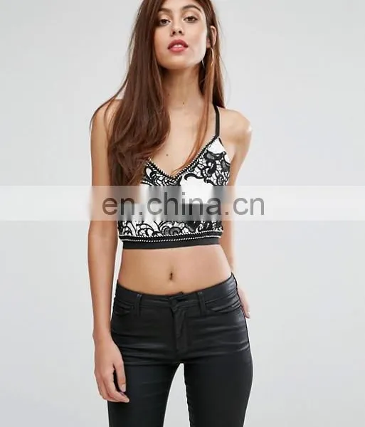 Trending New Fashion Sexy Girls Top Design, Kendall and Kylie Paneled Long Sleeve Crop Top With Black or White Lace photo-3