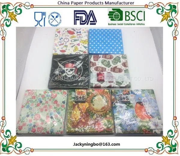 Paper Napkins Serviettes Printing Flowers Butterfly for Wedding, Dinner and Party