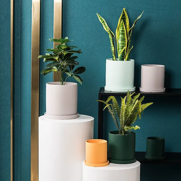 Morandi Color Fresh Round Ins Style Ceramic Vase Flowerpot For Scindapsus Aureus Potted Plant photo-2