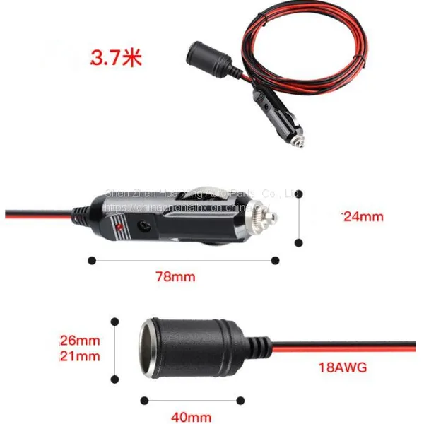 3.7M 18AWG 12/24V Car Cigarette Lighter Extension Cord Max 15A photo-4