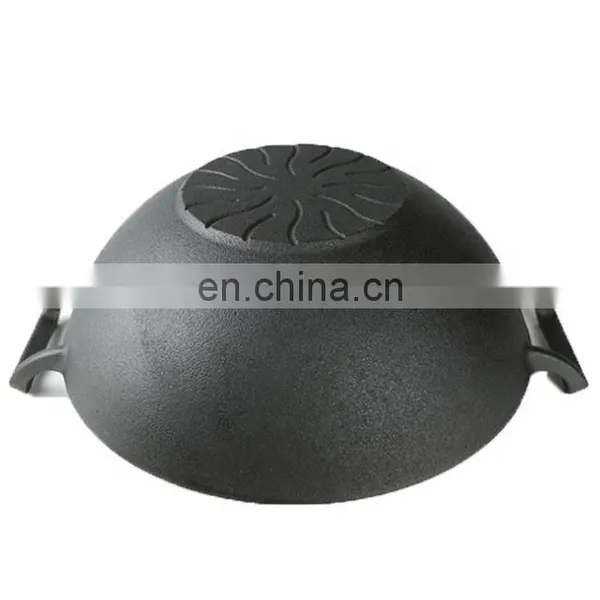 Big Size Camping Pot With Wood Lid Chinese Cast Iron Woks Pan photo-2