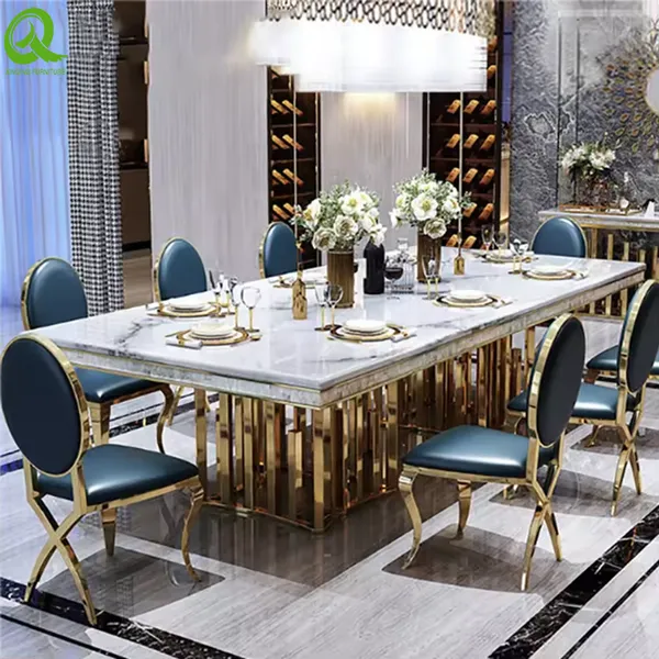 Modern Luxury Design Gold Stainless Steel Hotel Wedding Table Banquet Party Rental Tables photo-3