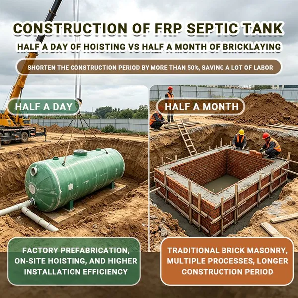 Citerne septique en PRF légère et facile à installer, citerne d'eaux usées temporaire pour chantier de construction