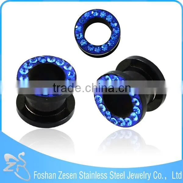TP01064 Made in China Black Anodized Crystal Custom Ear Gauge Flesh Tunnel photo-2
