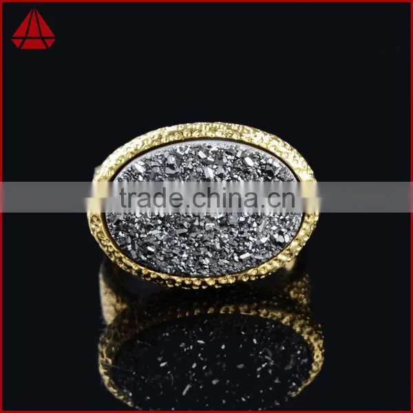 Vintage Style Oval Titanium Druzy Chunky Ring photo-4