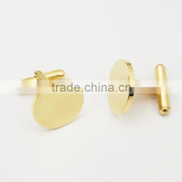 Round Personalized 316L Stainless Steel 18k Gold Plating Plain Custom Engrave Gold Cufflink Blank photo-6