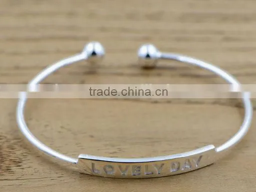 Custom Ball End Silver Signature Engravable Bar Cuff Bangle Bracelet photo-3