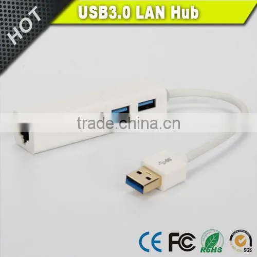 Vision Premium White 3ports USB3.0 Lan Ethernet Hub Adapter