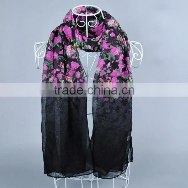 OMBRE Fashion Scarf Flower Pattern Women Voile Scarves 180*90 Pashmina Shawls Muslim photo-5