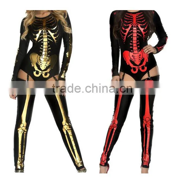 Sexy Women Halloween Scary Skeleton Tight Leotard Costume With Sock photo-4