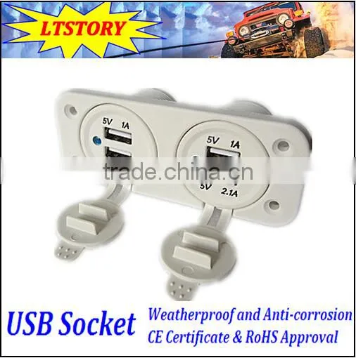 Dual 2 USB Outlet 1A & 2.1A Port Socket Charger For Car Boat Motorcycle 12 Volt photo-2